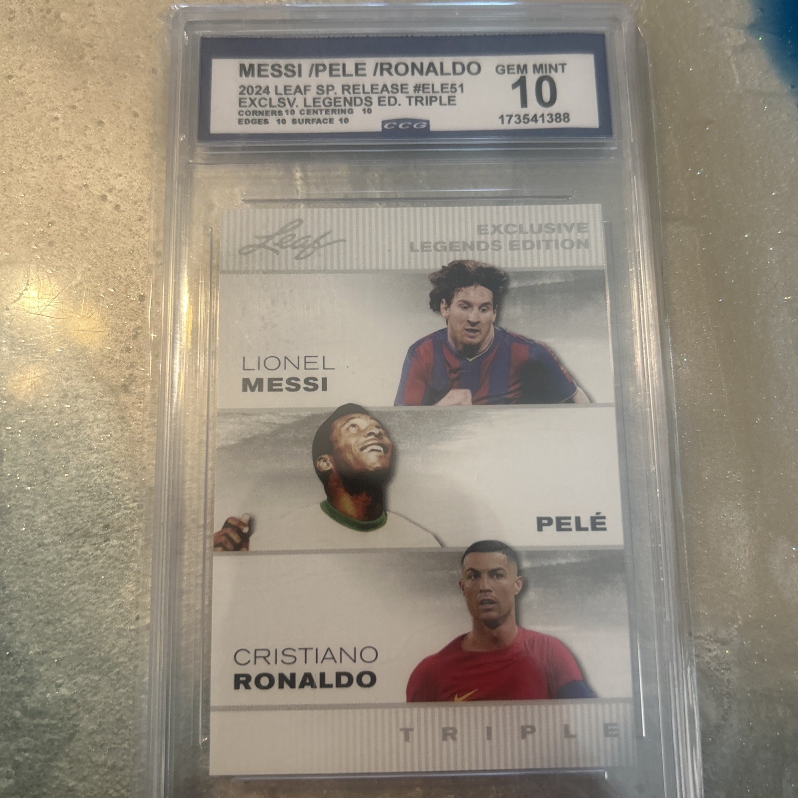 2024 Leaf Special Release Legends Edition Triple Messi Pele Ronaldo ELE-51