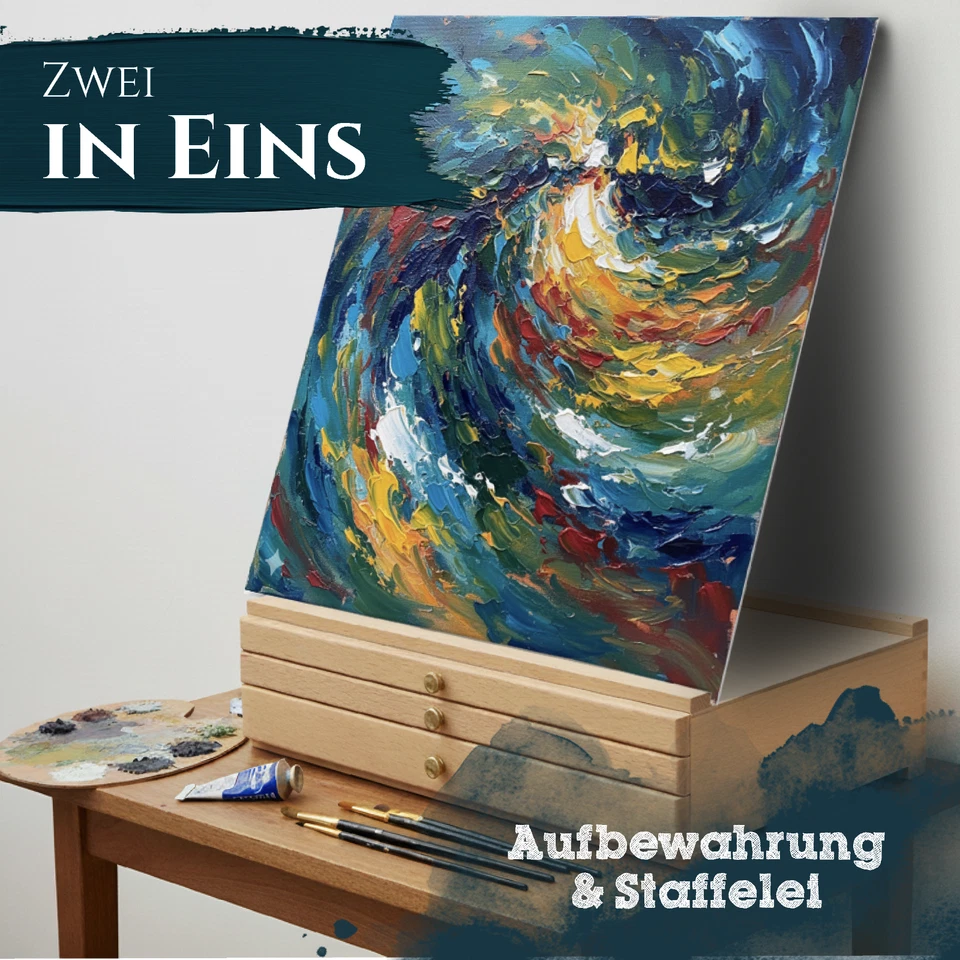 Malkoffer Malkasten Holz Künstlerkoffer Zeichenkoffer Box Nähkästchen Nähkasten - Bild 4 von 4