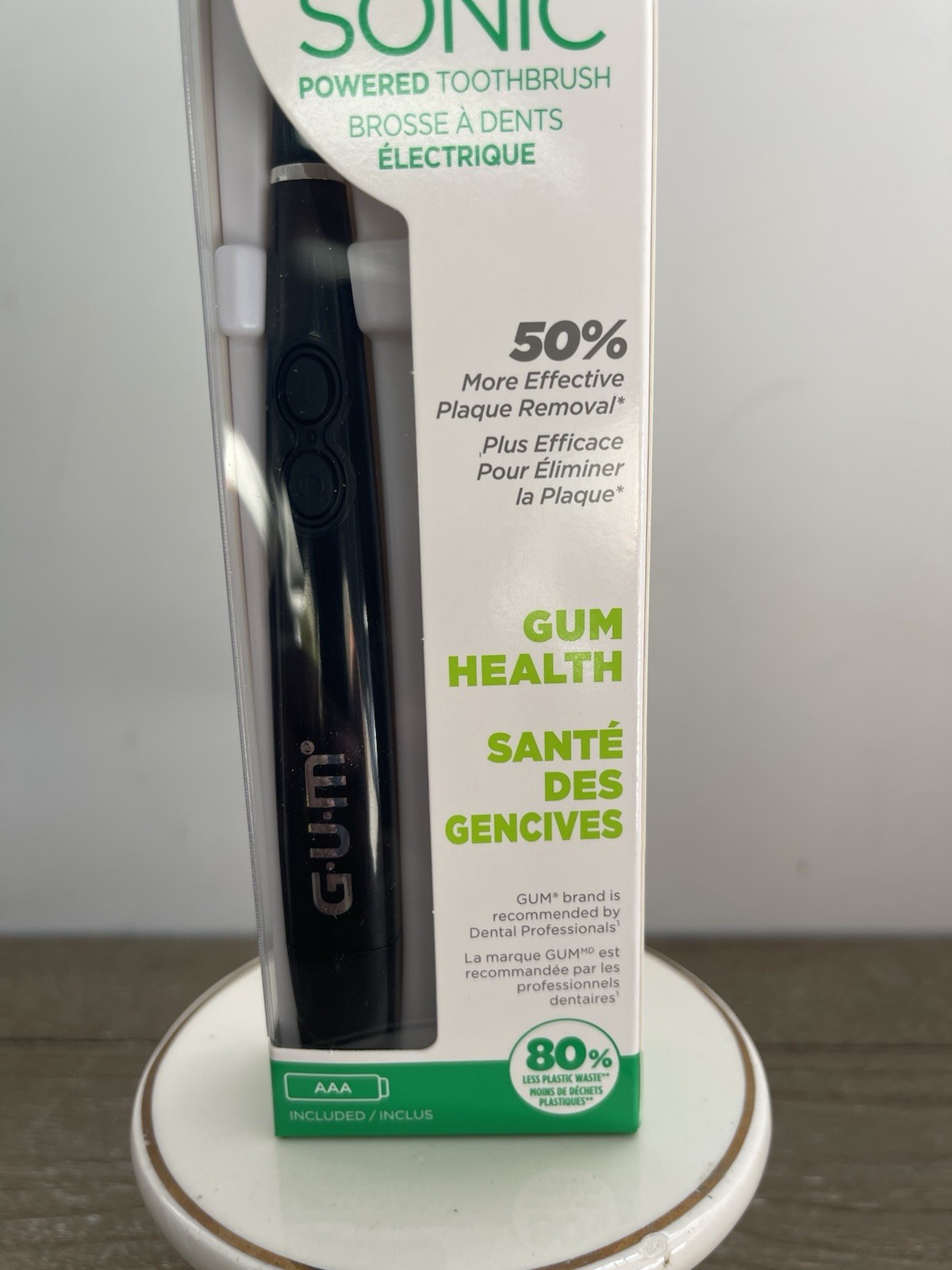 Lot 4 GUM Sonic Powered Toothbrush Soft Compact 4100 Black AAA Battery Included