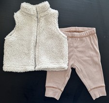 NEW Carters Baby Sherpa Zip Vest And Brown Stripe Pants 3 Months Boy Girl Unisex