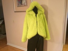 Women S Elegant Winter FAUX Coat THICK Fluffy Faux FOX Size XXL Fluorescent Gr