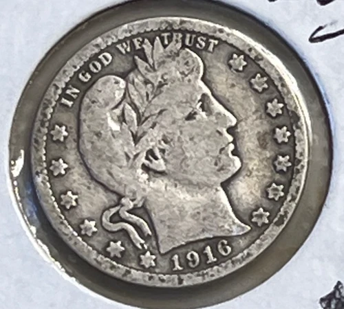 1916 D Barber Quarter Dollar Silver VG Nice Large Letterd & Date Vis. 90 % Sil.