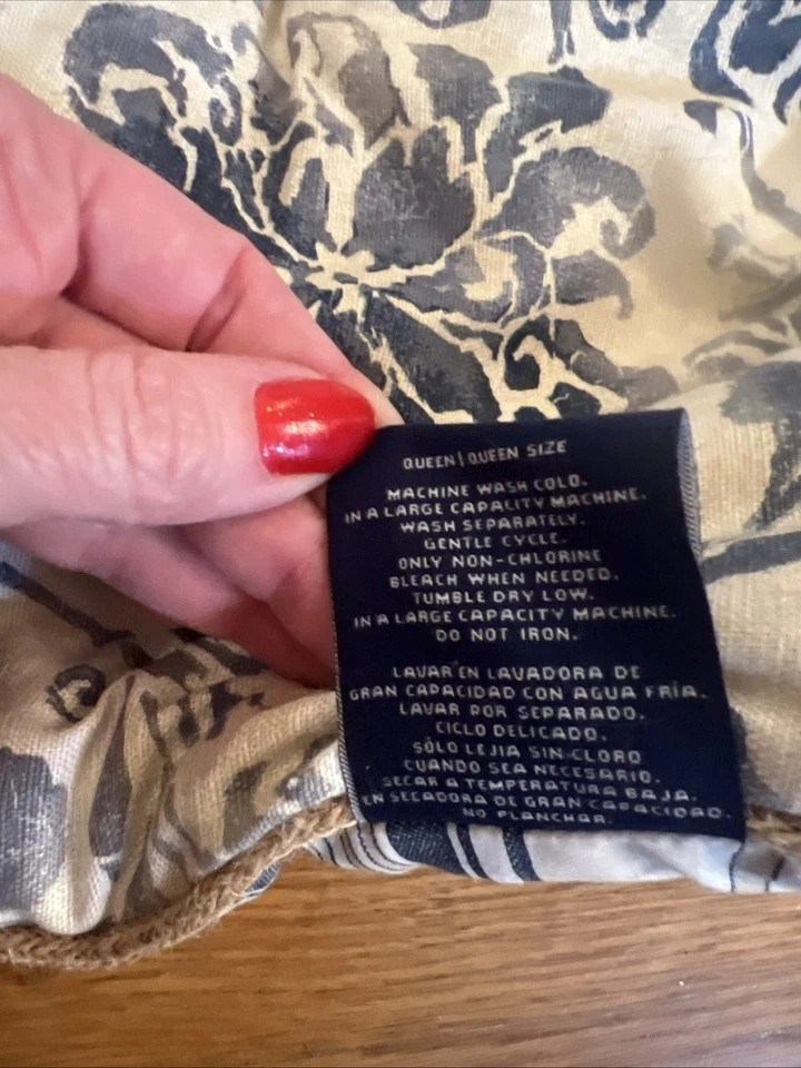 4 Pc Chaps Ralph Lauren Bluff Point Queen Comforter Shams Bed Skirt Blue White - Image 3 of 4