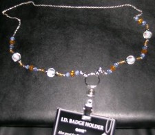 ID Glasses Holder 27" Gold Blue Beaded Necklace