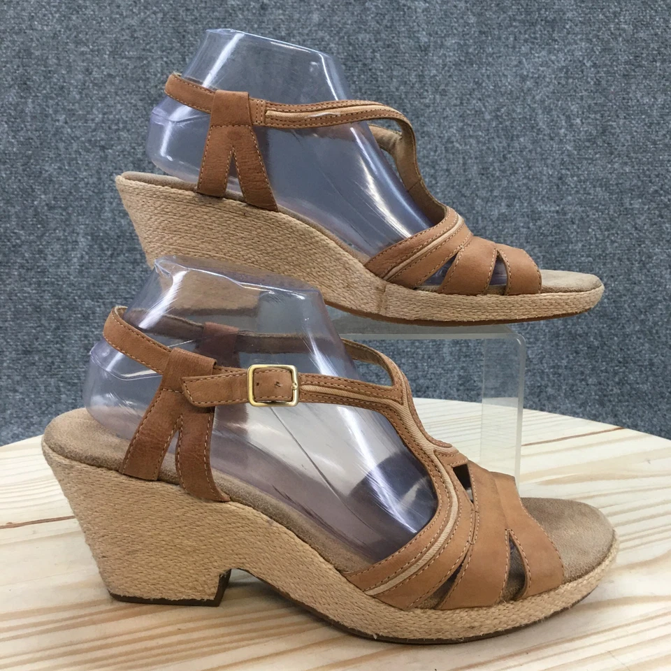 Sandalias Clarks Mujer 11 M Cuña Alpargata Cuero Marrón Punta Abierta Informal Hebilla Foto 2 de 4
