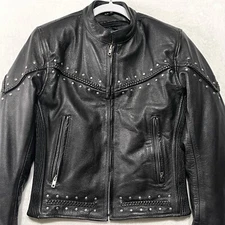 Jim Leather Womens S Motorcycle Jacket Black Studs Removable Quilted Lining