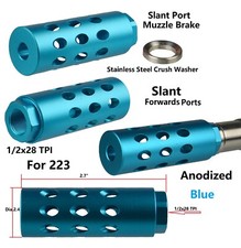 Blue Slant Forwarder Port Low Concussion Muzzle Brake Compensator 1/2x28 TPI 223