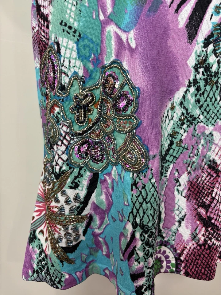 De Colección Alberto Makali Púrpura Cuentas Cárdigan Tanque Twinset Mujeres M Floral Animal Y2K Foto 3 de 4