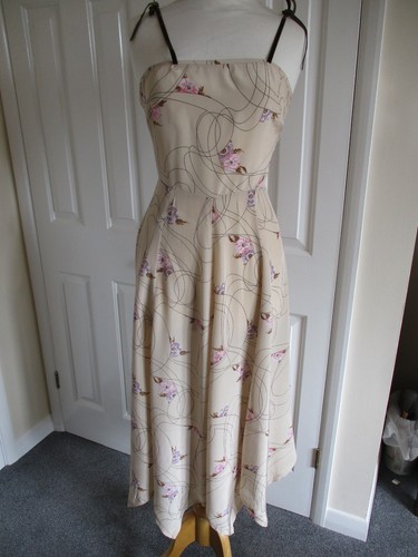 One Step Ahead- Retro caramel floral print silky feel handkerchief hem dress - S