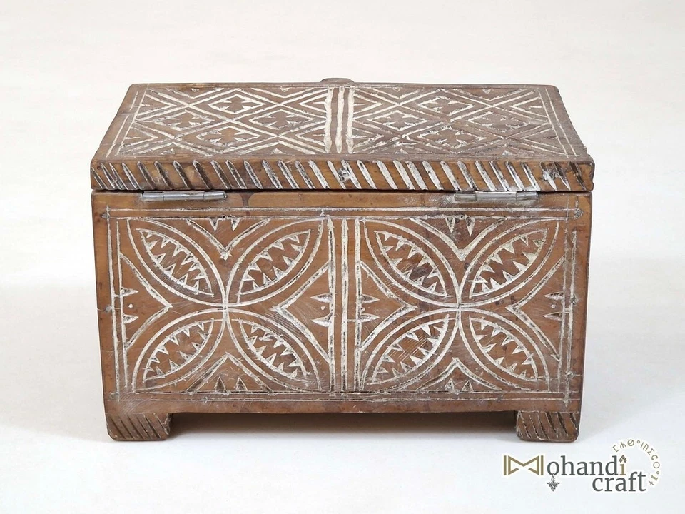 АНТИКВАРНАЯ ДЕРЕВЯННАЯ ШКАТУЛКА — марокканская коробка для хранения ручной работы — винтажный деревянный сундук - Изображение 2 из 4