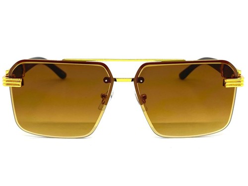 Mens CLASSY Elegant Modern Retro Hip Hop Style SUN GLASSES Gold Frame Honey Lens - Picture 3 of 6
