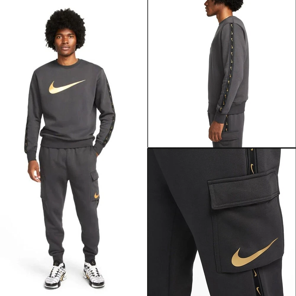 Tuta Uomo NIKE invernale felpata completa sportiva felpa ginnastica grigio  oro