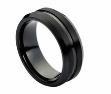 8mm Men's or Ladie's Tungsten Carbide Black w. Shiny Groove Wedding Band Ring