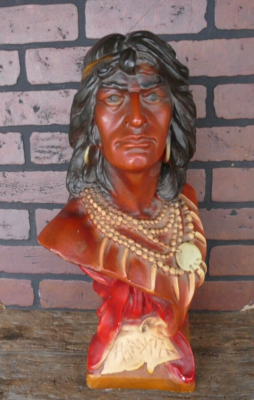 large Vintage chalkware bust cigar tobacco store Hiawata Indian brave 20  inches
