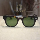 Retro solid acetate sunglasses mens womens tortoise Rectangular green glass lens