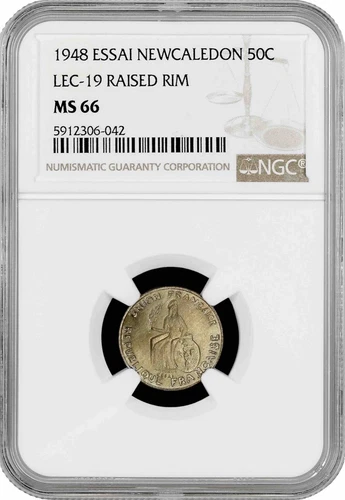 New Caledonia 50 centimes 1948, NGC MS66 ESSAI, "LEC-19, REISED RIM" Top Pop 2/0
