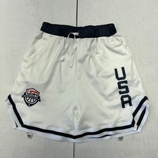 White USA Graphics Athletic Shorts Drawstring Waist Side Pockets Boys Size 7-8 Y