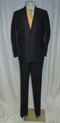 Brooks Brothers Own Make Navy Check Flannel Three Roll Two Suit 44R NWT