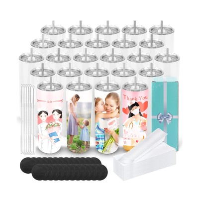 10-Pack 20oz Sublimation Tumbler Blanks - Straight Skinny Tumblers With Lids, Straws & Shrink Wrap