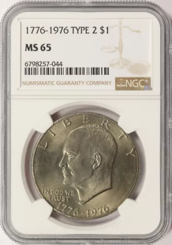 1776-1976 Type 2 Eisenhower Dollar $1 NGC MS65