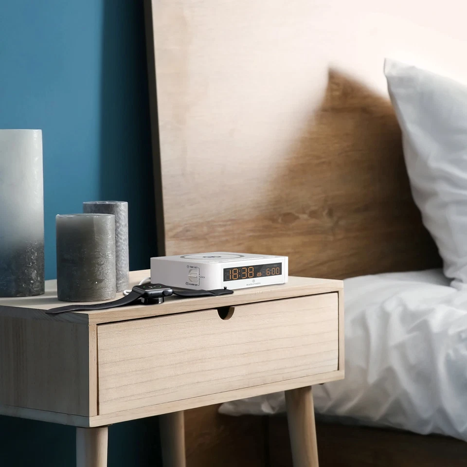 Reloj Despertador Digital Doble Carga Inalámbrica Rápida Maratón 11cm Blanco Foto 2 de 4