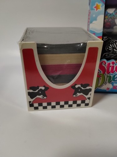 Lisa Frank Checkered Cow Print & Art Stationery Cube w/Memo Paper Lot Of 2 Rare - Picture 2 of 18