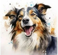 Watercolor Collie  Art Print 8x11 inch