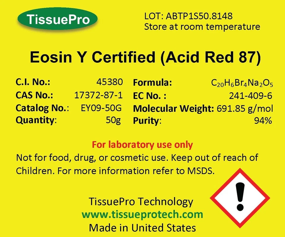 Certificado Eosin Y (rojo ácido 87), pureza 94% +, 50 g TISSUEPRO ENVÍO GRATUITO Foto 2 de 3
