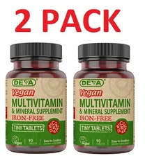 DEVA Vegan Tiny Tablets Multivitamin & Mineral Supplement Iron-Free - (2 PACK)