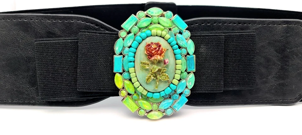 Hermoso cinturón negro con hebilla de colores de Michal Negrin Israel. Foto 2 de 4