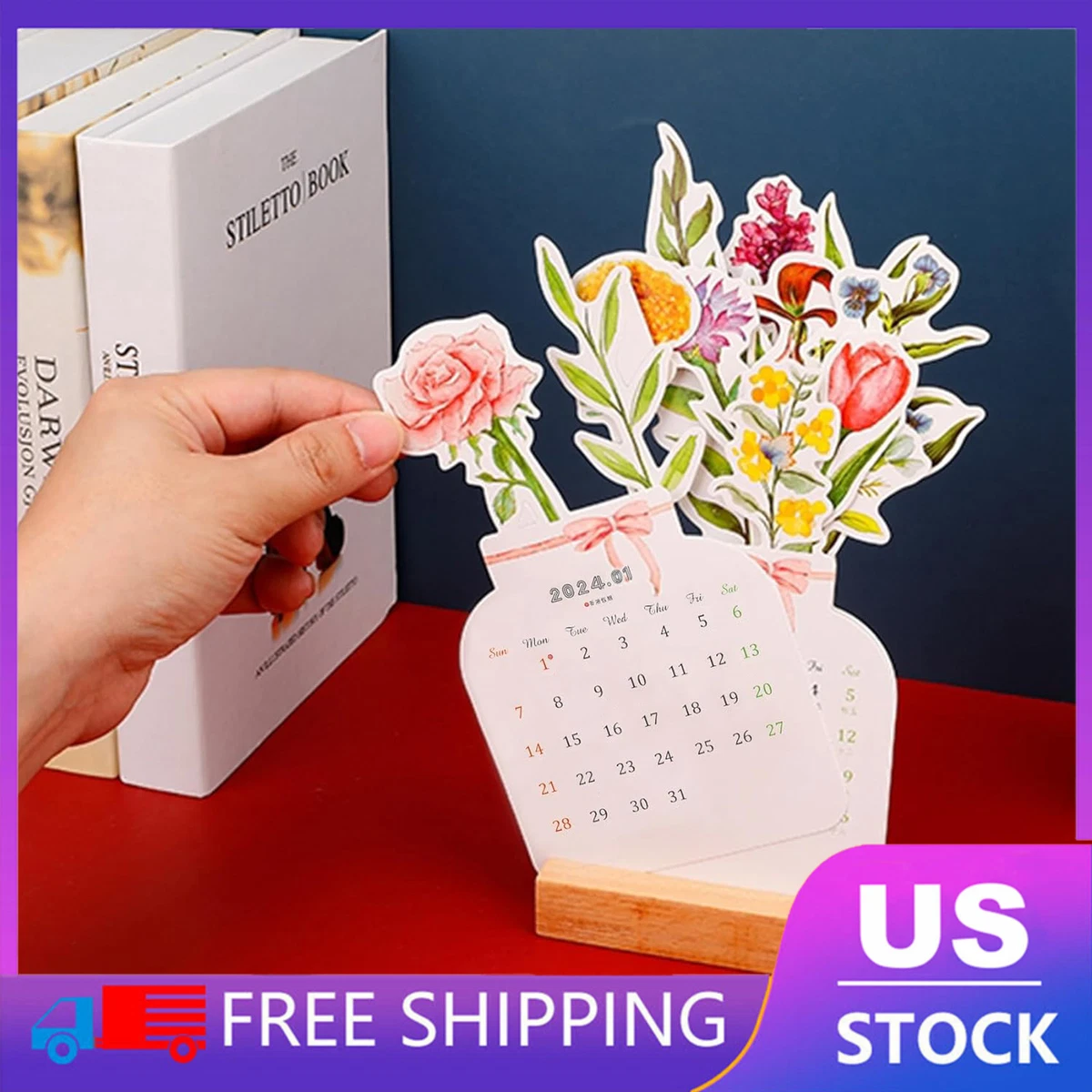 2024 Bloomy Flowers Desk Calendar,Flower-Themed Calendar,Monthly Desk  Planner | eBay
