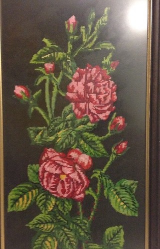 Vintage Roses in Needlepoint Framed - Picture 3 of 6