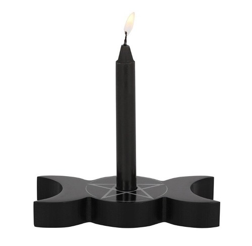 Pentagrama Negro Triple Luna Hechizo Portavelas Wicca Pagana Diosa Gótica - Imagen 2 de 2