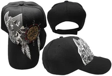 Native Pride American Dreamcatcher Wolf Shadow Indian Embroidered Cap Hat 