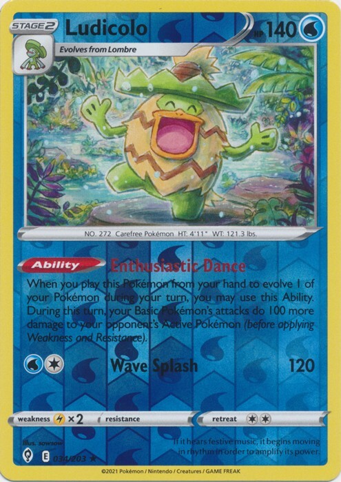 Reverse Holo Ludicolo 034/203 Evolving Skies Rare Pokemon TCG