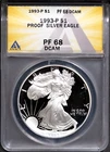 1993-P $1 Silver American Eagle PF 68 DCAM ANACS # 7577251 + Bonus