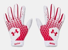 Under Armour Men's UA Clean Up Baseball Batting Gloves 1378764-105 WHT/RED