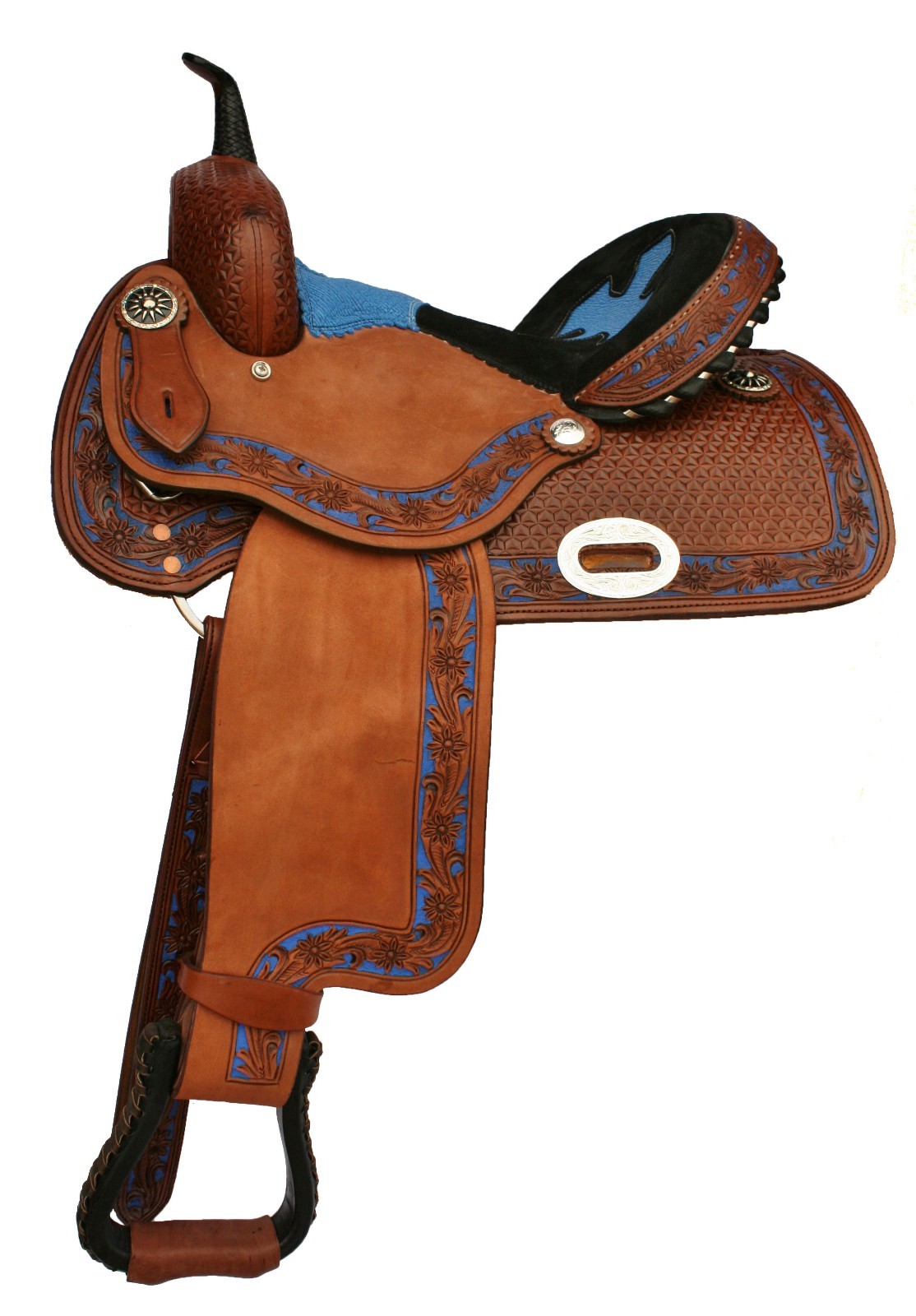 Western Brown Leather Hand Carved and Tooled Barrel Racer 16 Saddle Western Brown Leather Hand Carved and Tooled Barrel Racer 16 Saddle