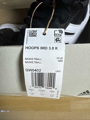 Big & Little Kinder Adidas Hoops Mid 3.0 K Core Black/Cloud White/Grey Six GW0402 - Bild 8 von 8