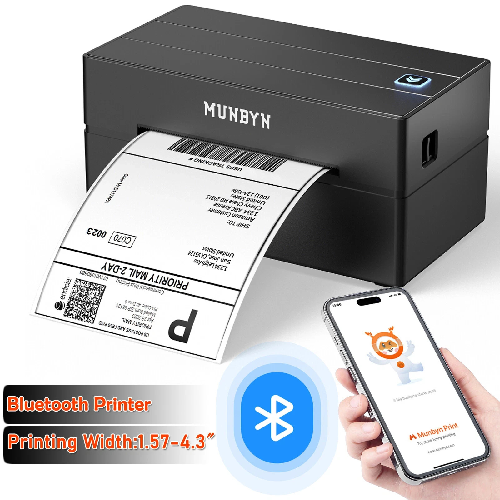 MUNBYN Bluetooth 130B 4x6 Shipping Label Printer Thermal Label Printer