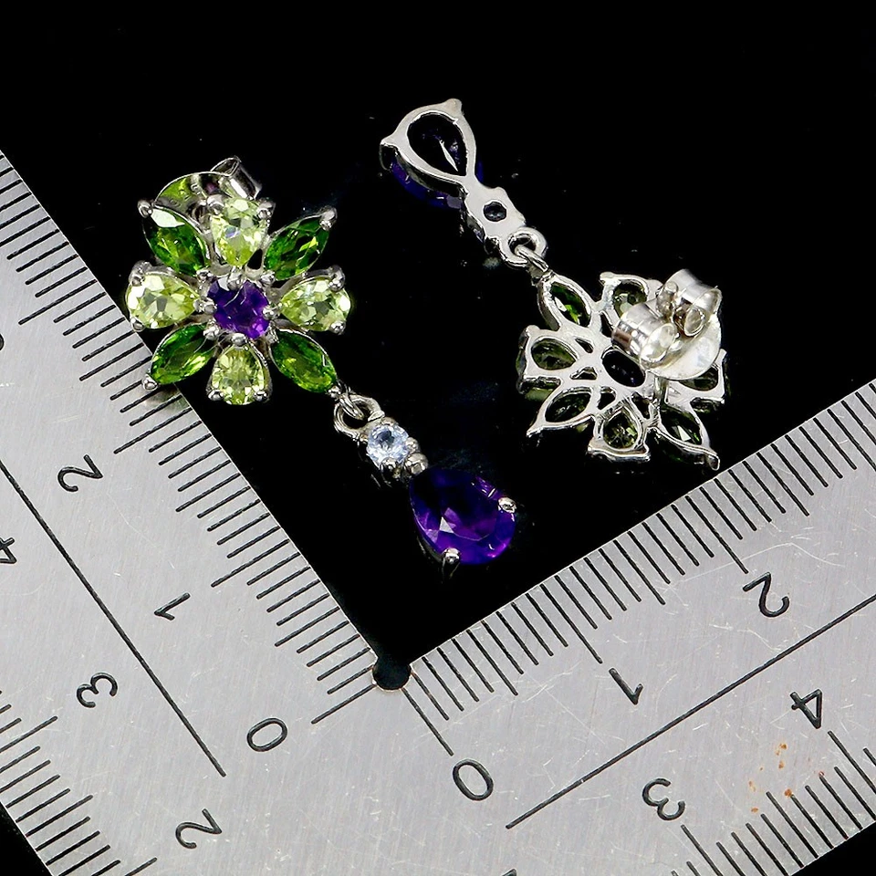 925 Sterlingsilber Ohrringe Perle Amethyst Peridot Tansanit Edelstein Schmuck - Bild 3 von 4