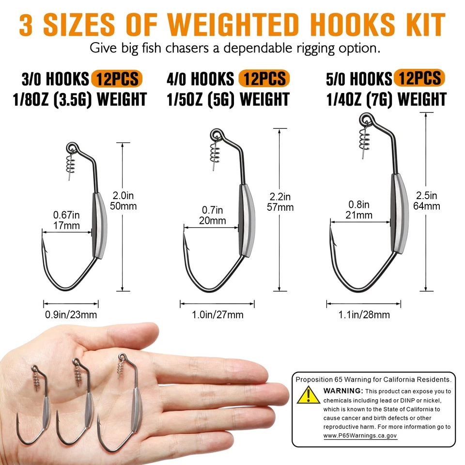 12PCS Weighted Worm Hooks 4/0 Swimbait Screw Lock Weedless Bass Fishing Gear - Image 4 of 4