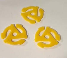3 Vinyl 45 RPM 7" Record Easy Snap-In Adapter Insert Yellow Plastic Vintage USA