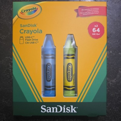 Sandisk Crayola 64GB  USB-C Flash Drive, 2PK Blue And Green Brand New