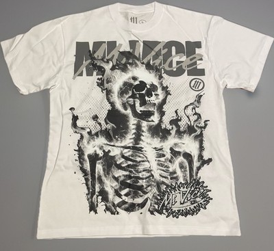 Evil Vice  Mi Vice  Skeleton Flame Graphic Men s White T Shirt Size Large