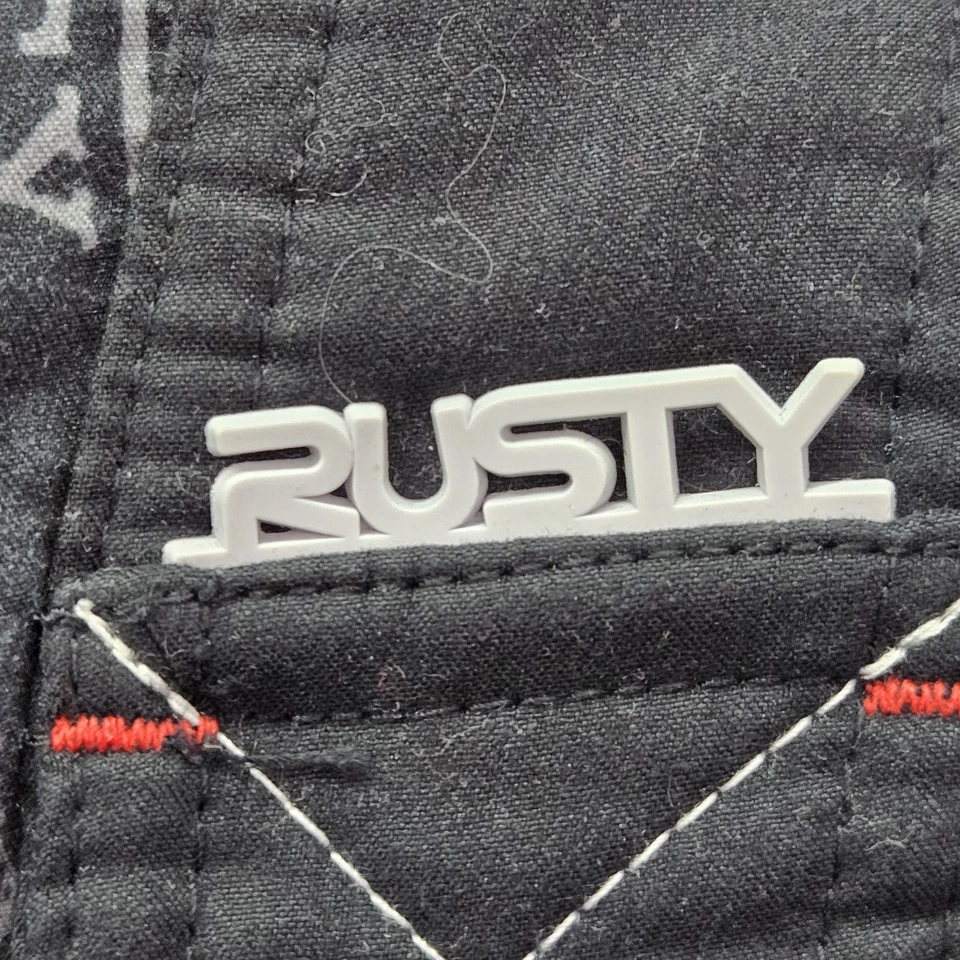 Rusty Men Board Shorts 34 Black Red Logo Embroidery Graphic Print Skull Lion - Image 3 of 4