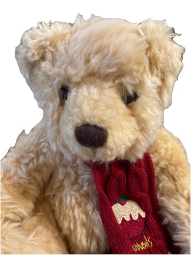 Harrods Shaggy Tan Teddy Bear with Red Scarf 8" Plush - 第 2/5 張圖片