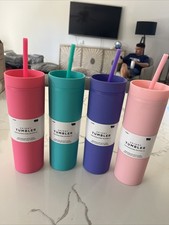 Lot of 4 Skinny Tumblers 16oz w/ Lids  Straws Matte Finish BRAND NEW  