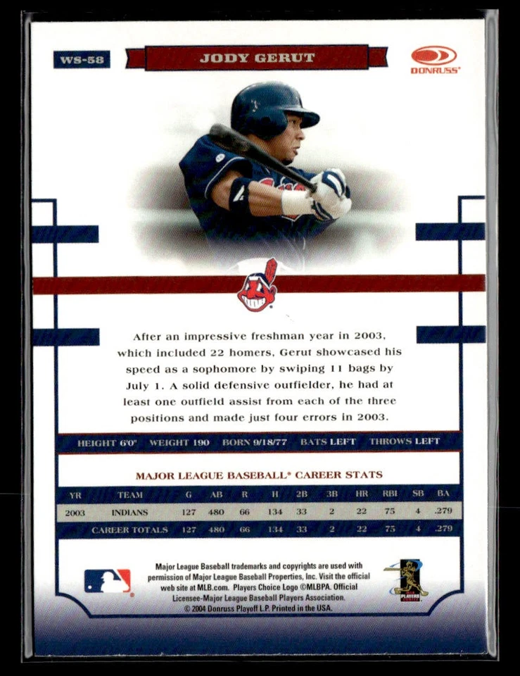 2004 Donruss World Series #WS-58 Jody Gerut Card Cleveland Indians - Image 2 of 2