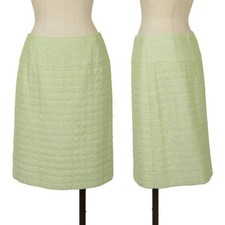 CHANEL Tweed Skirt Yellow Green Size 38 Classic